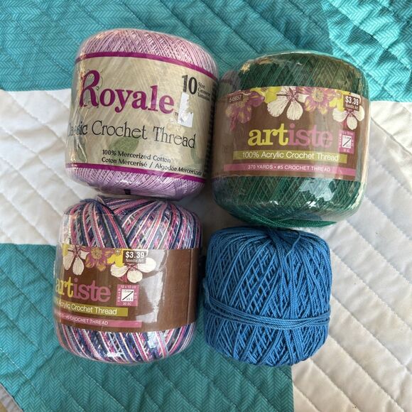 Lot of 4 crochet Thread Blue Green Purple Waterlily Wood Violet Rainforest - Picture 1 of 4